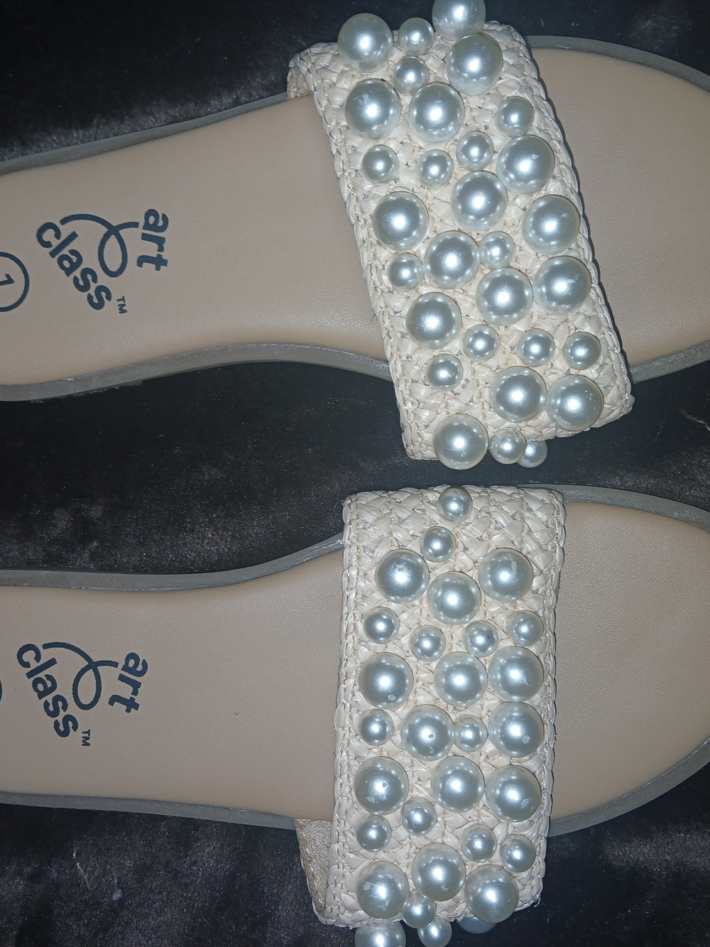 Art Class Pearl-Embellished Cream Slide Sandals